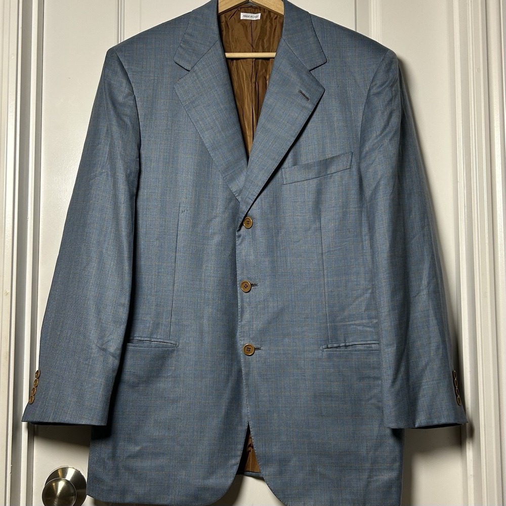 Brioni Made in Italy Blue Plaid Sport‎ Coat Quiet Luxury Designer Timeless Style